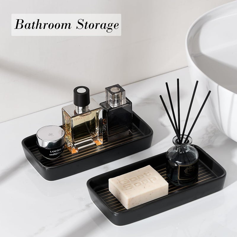 Pottify Bathroom Vanity Tray for Countertop,2PC Rectangle Striped Tray,Decorative Bathroom Organizer for Scrubber, Lotion Bottles, Perfume, Jewelry, Candle, Key Trinket Ring(Small,Black) - Image 4